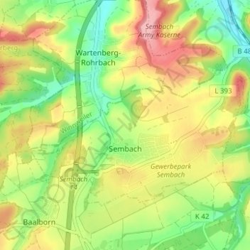 Sembach topographic map, elevation, terrain