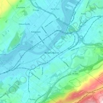 Wilkes-Barre topographic map, elevation, terrain