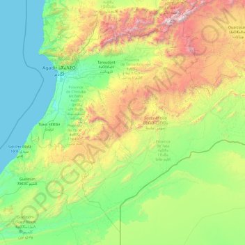 Souss-Massa topographic map, elevation, terrain