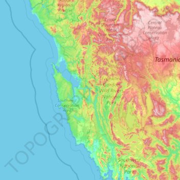West Coast topographic map, elevation, terrain