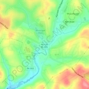 Harrison City topographic map, elevation, terrain