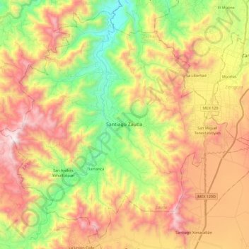 Zautla topographic map, elevation, terrain