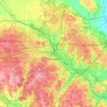 Mansfield topographic map, elevation, terrain