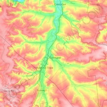 Soledar urban hromada topographic map, elevation, terrain