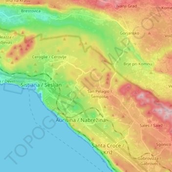 Duino Aurisina topographic map, elevation, terrain