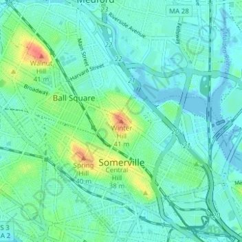 Somerville topographic map, elevation, terrain