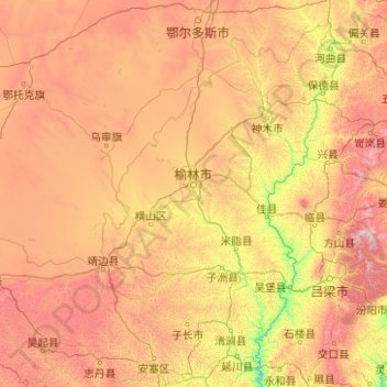 榆林市 topographic map, elevation, terrain