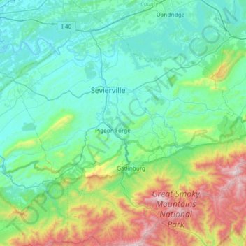 Sevier County topographic map, elevation, terrain