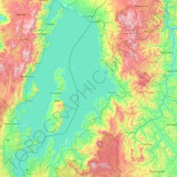 Lake Kivu topographic map, elevation, terrain