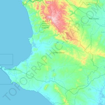 Santa Elena Province topographic map, elevation, terrain
