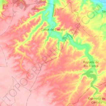 Cobos de Cerrato topographic map, elevation, terrain