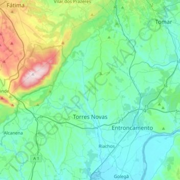 Torres Novas topographic map, elevation, terrain