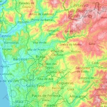 Braga topographic map, elevation, terrain