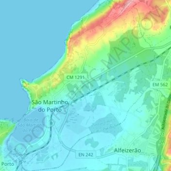 São Martinho do Porto topographic map, elevation, terrain