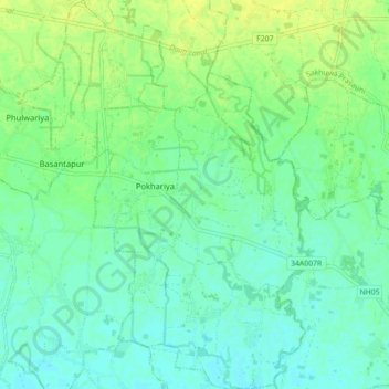 Pokhariya topographic map, elevation, terrain
