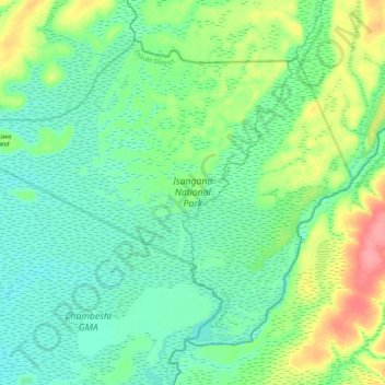 Isangano National Park topographic map, elevation, terrain