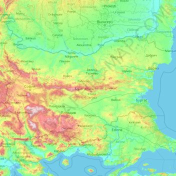 Bulgaria topographic map, elevation, terrain