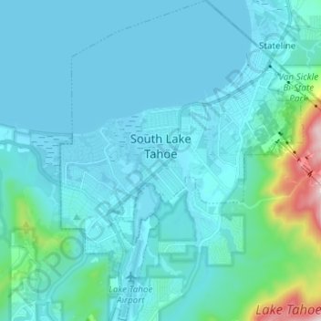 South Lake Tahoe topographic map, elevation, terrain