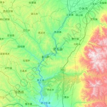 灵石县 topographic map, elevation, terrain