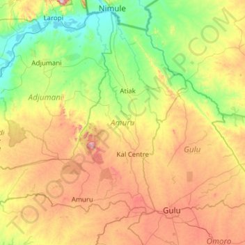 Amuru topographic map, elevation, terrain