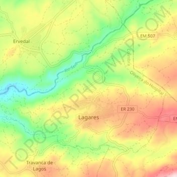 Lagares topographic map, elevation, terrain
