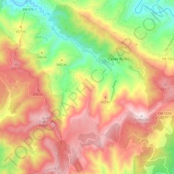 Covas do Rio topographic map, elevation, terrain