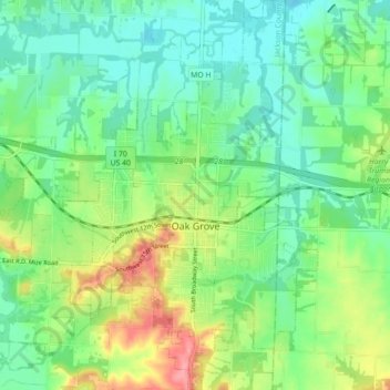 Oak Grove topographic map, elevation, terrain