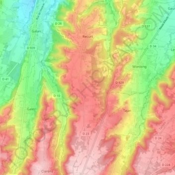 Recurt topographic map, elevation, terrain