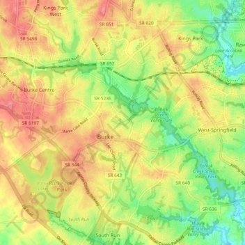 Burke topographic map, elevation, terrain