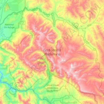 Gros Ventre Wilderness Area topographic map, elevation, terrain