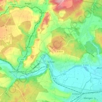 Scheer topographic map, elevation, terrain
