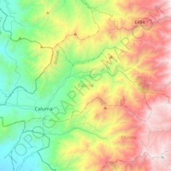 Caluma topographic map, elevation, terrain