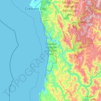 Redwood National Park topographic map, elevation, terrain