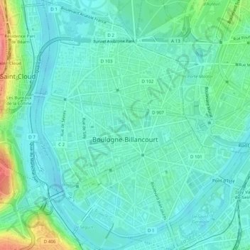 Boulogne-Billancourt topographic map, elevation, terrain