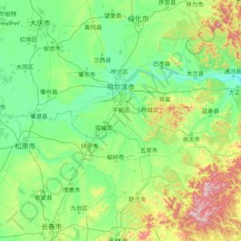 Harbin topographic map, elevation, terrain