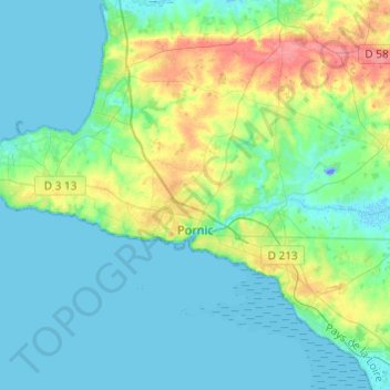 Pornic topographic map, elevation, terrain