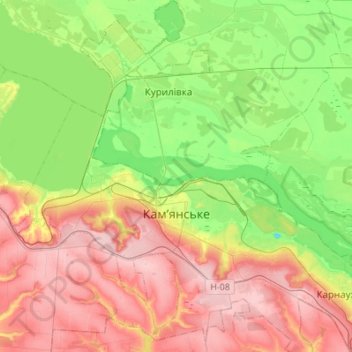 Kamianske topographic map, elevation, terrain