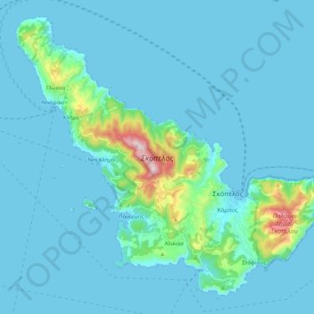Skopelos topographic map, elevation, terrain