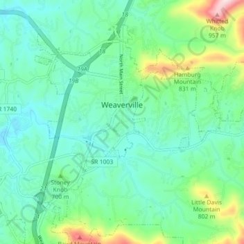 Weaverville topographic map, elevation, terrain