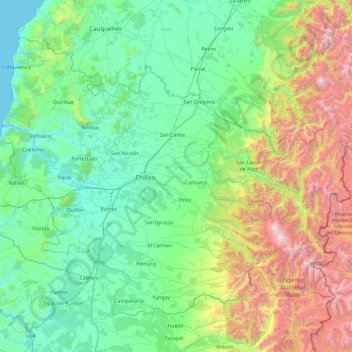 Ñuble Region topographic map, elevation, terrain