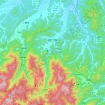 Tianhuangping topographic map, elevation, terrain