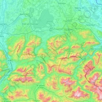Chiemgauer Alpen topographic map, elevation, terrain