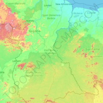 East Berbice-Corentyne topographic map, elevation, terrain
