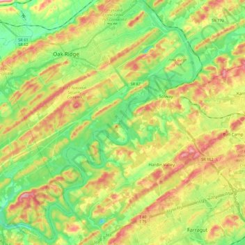 Melton Hill Lake topographic map, elevation, terrain