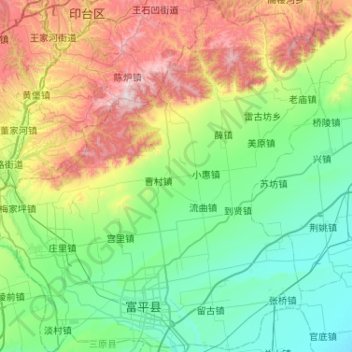 富平县 topographic map, elevation, terrain