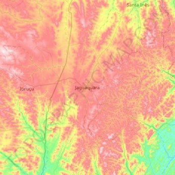 Jaguaquara topographic map, elevation, terrain