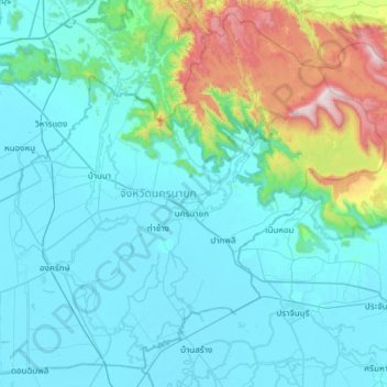 Nakhon Nayok Province topographic map, elevation, terrain