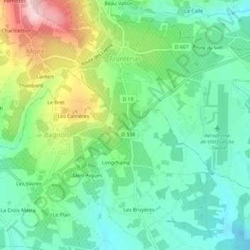 Frontenas topographic map, elevation, terrain