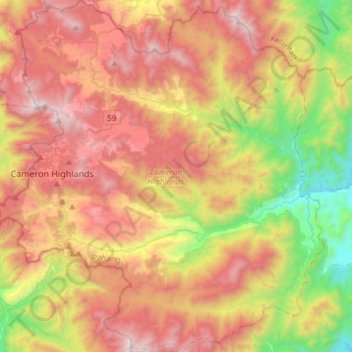 Cameron Highlands topographic map, elevation, terrain