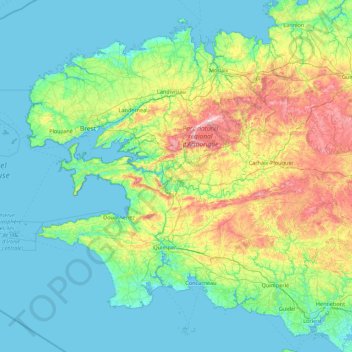 Finistère topographic map, elevation, terrain